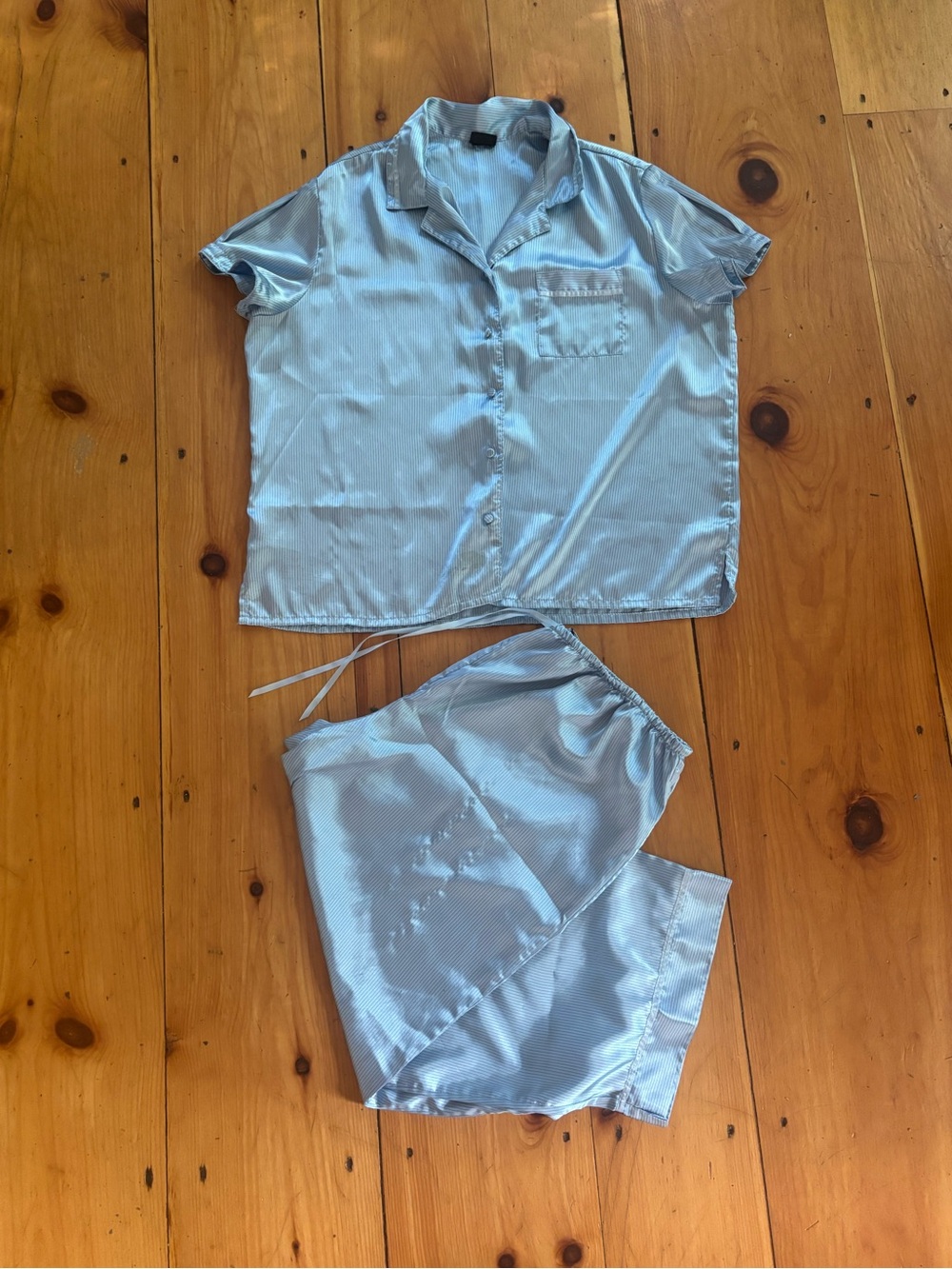 Secret Treasures Satin Pajama Set Blue Stripe | Top & Pants | No Size Tag